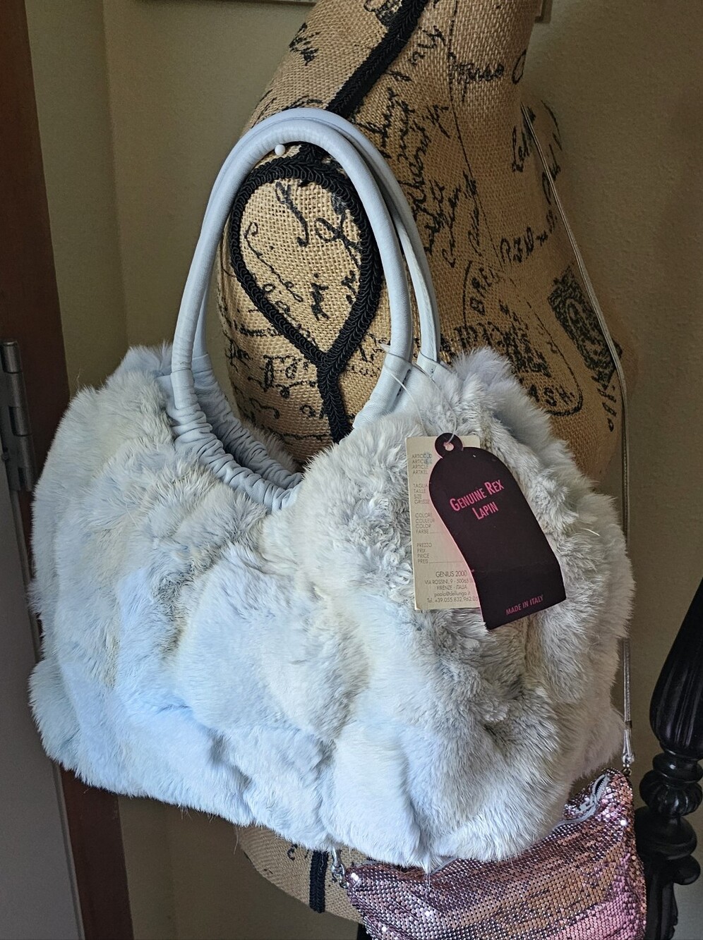 Vintage, NWT, Genuine Rabbit Fur & Leather Bag by Paola Del Lungo๐ฉต